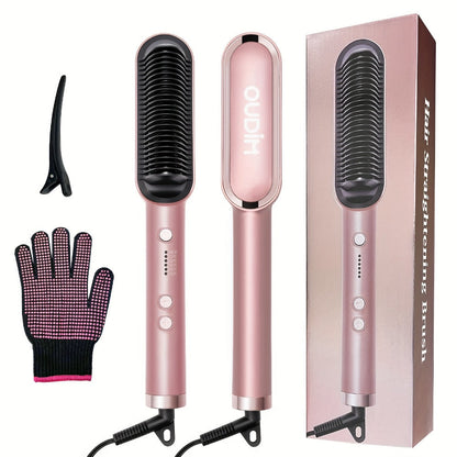 Hair Straightener & Curling Iron Set for Women, Flat Iron Straightening Brush, Anti-Scald, Precise Temperature Control