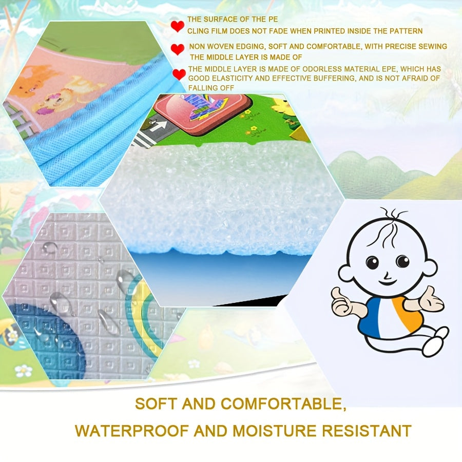 Double-Sided Foldable Foam Picnic Mat, 78 x 71 Inch Portable Beach Blanket with Five Printed Pattern Options