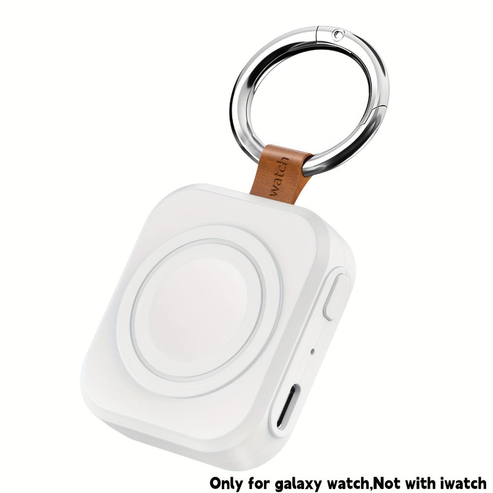 Portable Galaxy Watch-Compatible Charging Case with Keyring, Internal Ring Cradle and Black or White Housing