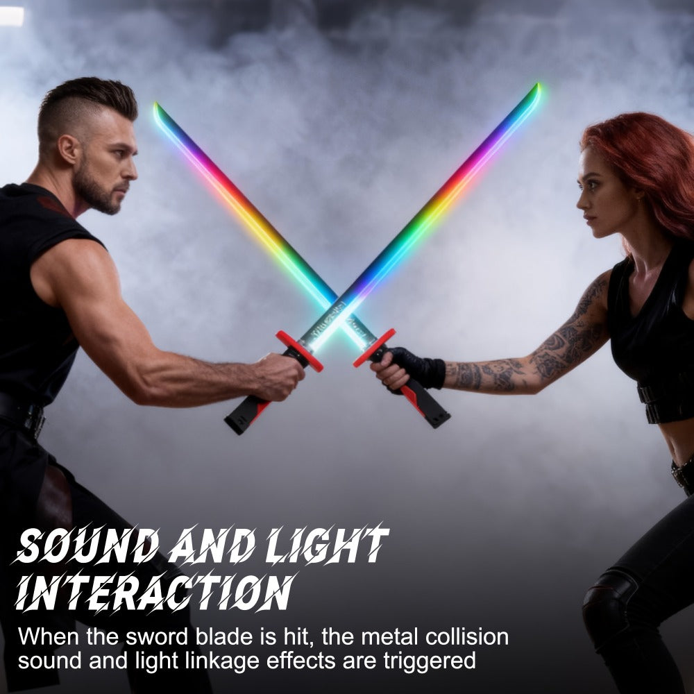 LED Light Katana Sword 31.5", Pro Cosplay Luminous Saber with Spark-on-Draw, Multi-Color LED