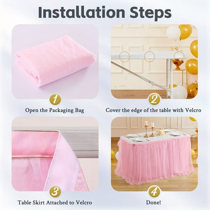 Six-Foot Gathered Tulle Table Skirt with Ten Solid or Multicolor Options for Parties and Events