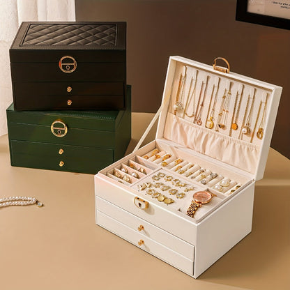 Jewelry Box, Vintage-Style Multi-Compartment Organizer in Four Colors and Single or Two-Piece Options