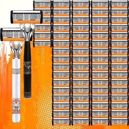 Double Edge Safety Razor Set for Men 72 Blades & 2 Non-Slip Metal Handles – Classic Ultra-Sharp Replaceable Blades for Smooth Close Shave