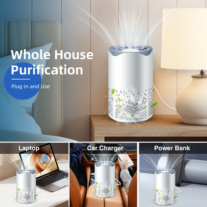 Air Purifier with HEPA Filter, USB Plug-In Power, Sleep Mode, Aroma Sponge and One Replacement Filter
