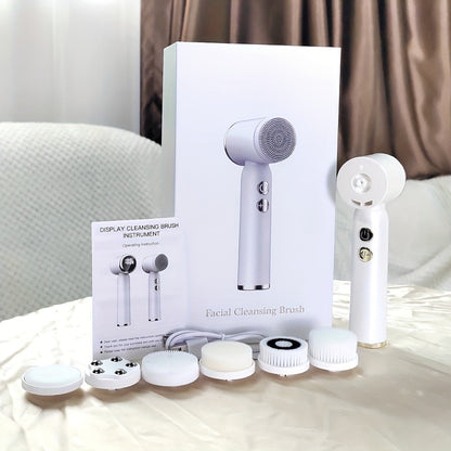 EMS Microcurrent Face Massager Device V-Face Lifting Double Chin Reducer Neck Rejuvenation 6-in-1 Brush Heads for Home or Salon Spa Use