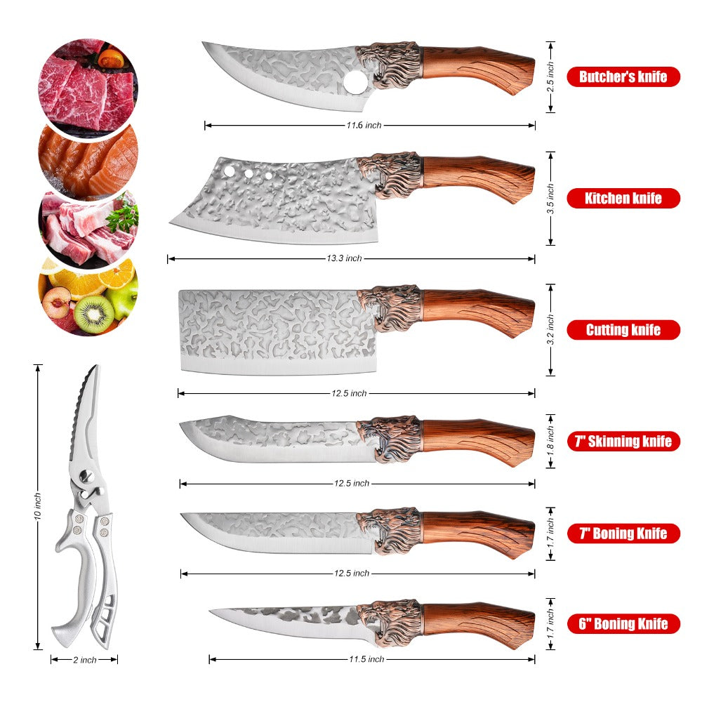 Kitchen Knife Set Professional Forged Chef Knife Set Full Tang Blades with Poultry Shears for Home Cooking, Dining and Outdoor Meals