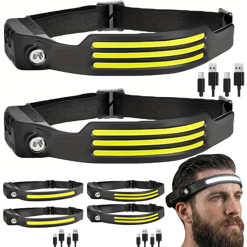 Two-Pack Rechargeable COB Headlamps with 230° Beam, Motion Sensor and Three Light Configurations