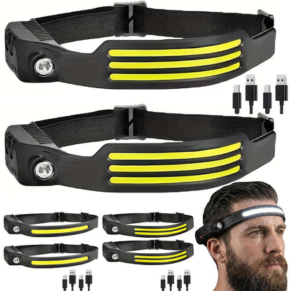 Two-Pack Rechargeable COB Headlamps with 230° Beam, Motion Sensor and Three Light Configurations