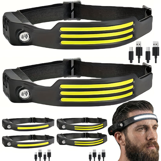 Two-Pack Rechargeable COB Headlamps with 230° Beam, Motion Sensor and Three Light Configurations