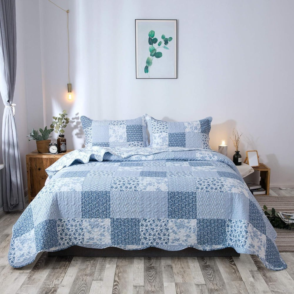 Floral Quilt Set Lightweight Bedspread Coverlet 2 or 3-Piece, All Season Hypoallergenic Breathable Paisley Patchwork Print Quilt for Bedroom