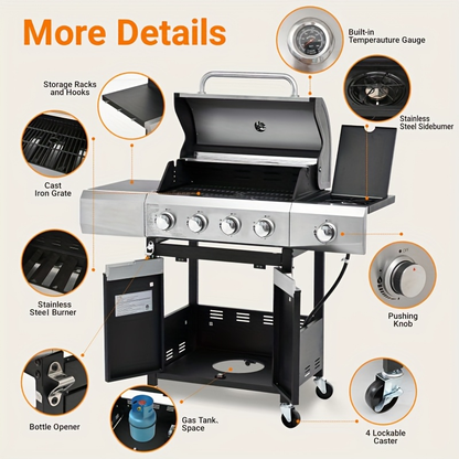 Propane Gas Grill Stainless Steel 3 & 4 Burner Outdoor BBQ Grill with Side Burner, Grill Cover & 344 Sq In Cooking Surface