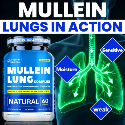 Mullein Leaf Capsules 12000mg with Quercetin, Lung Health & Respiratory Support, Bronchial Breathing Ease