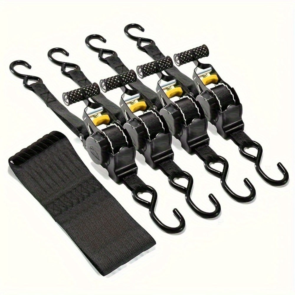 Self-Retracting Tie Down Straps 10 Feet Ratchet Cargo Straps, Auto Retract for Truck Trailer Motorcycle Moving & Appliances
