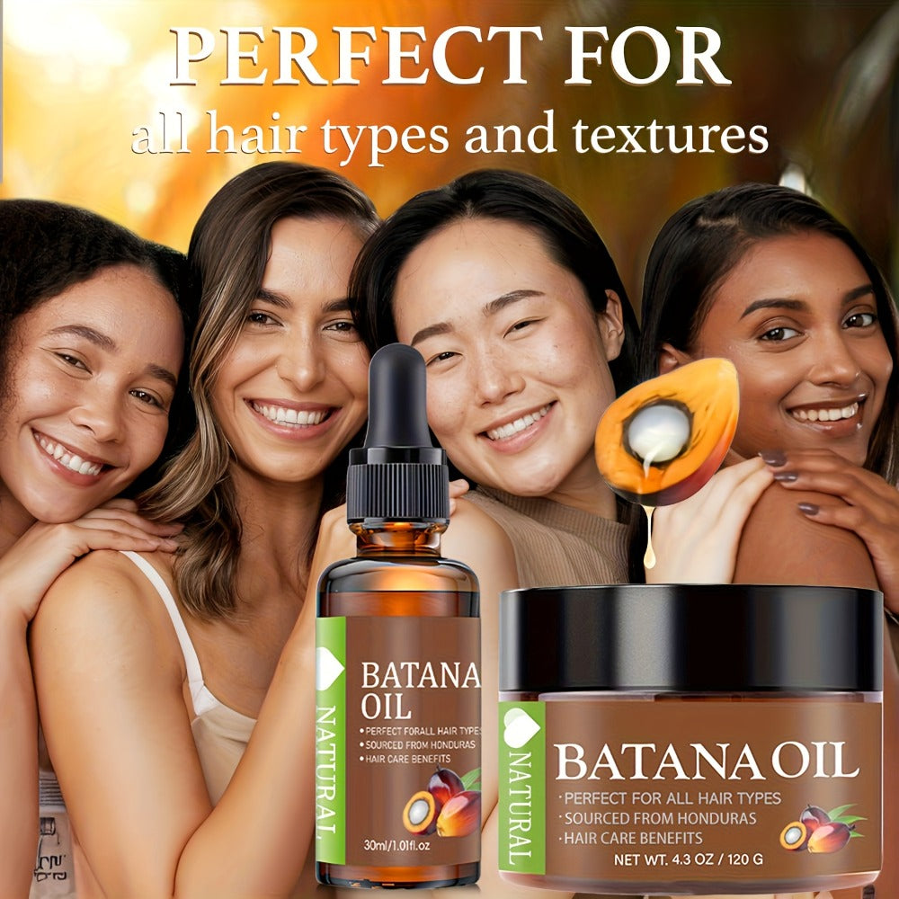 Batana Hair Oil 2-Piece Set, Natural Honduran Batana Oil 4.3oz + Batana Essential Oil 1.01oz, Deep Shine Boost