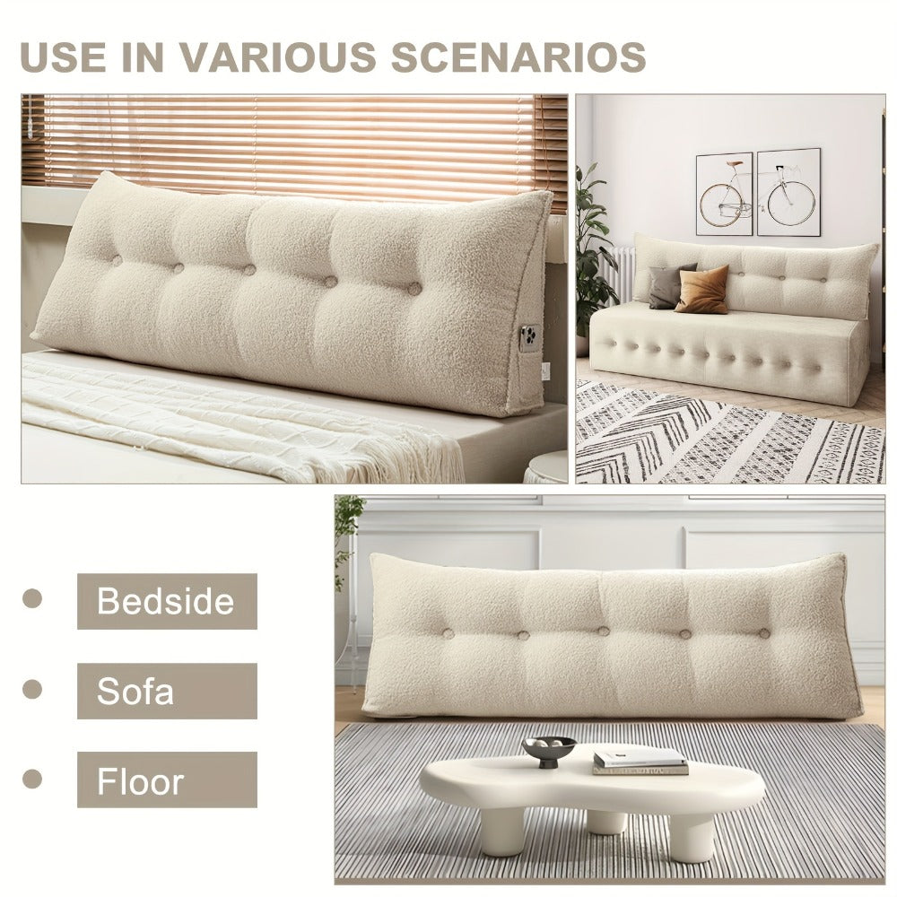 Bed Wedge Pillow Headboard Pillow with Side Pockets Removable Cover Teddy Velvet Reading Pillow Twin Queen King