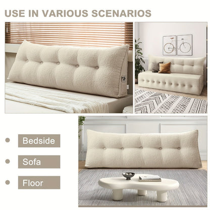 Bed Wedge Pillow Headboard Pillow with Side Pockets Removable Cover Teddy Velvet Reading Pillow Twin Queen King