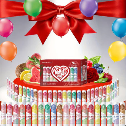 Fruit Flavored Lip Gloss Set 50 Pieces – Moisturizing Lip Balm Kit in 10 Colors, Hydrating Lip Care for Dry & Cracked Lips, Day & Night Use