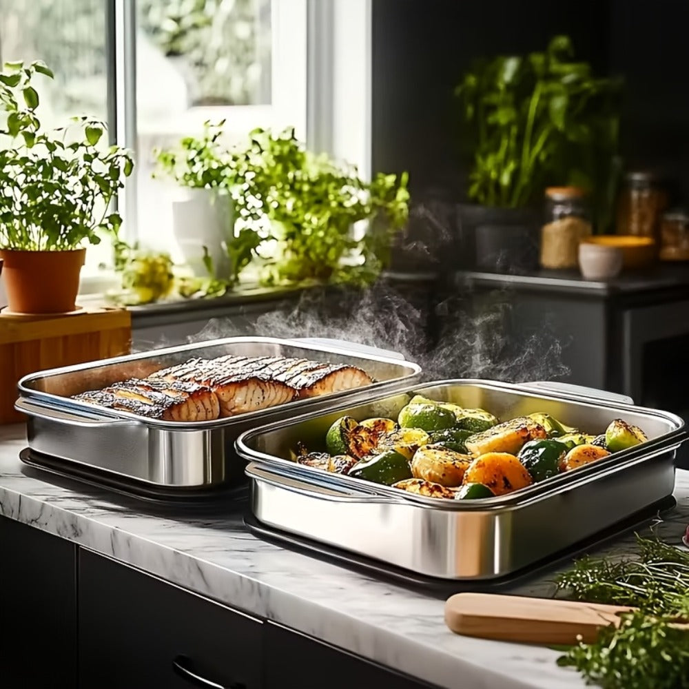 Stainless Steel Baking Sheet Pan Set with Lids, Nonstick Oven Trays & Roasting Pans for Baking Bread Desserts Seafood