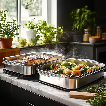 Stainless Steel Baking Sheet Pan Set with Lids, Nonstick Oven Trays & Roasting Pans for Baking Bread Desserts Seafood