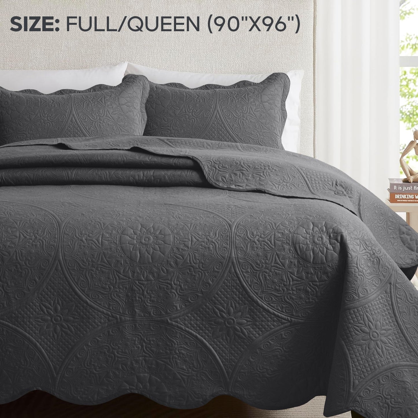 Floral-Pattern Three-Piece Bedspread Set in 16 Colors with Twin, Queen, King and California King Sizes