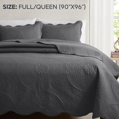 Floral-Pattern Three-Piece Bedspread Set in 16 Colors with Twin, Queen, King and California King Sizes