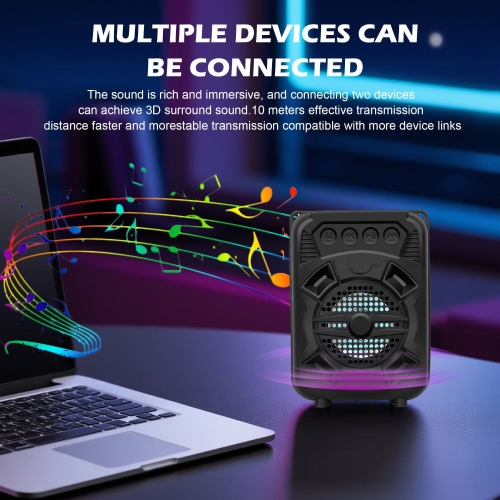 Portable Bluetooth Speaker with LED Light, Stereo Bass and Up to 10 Hours Playtime in Black