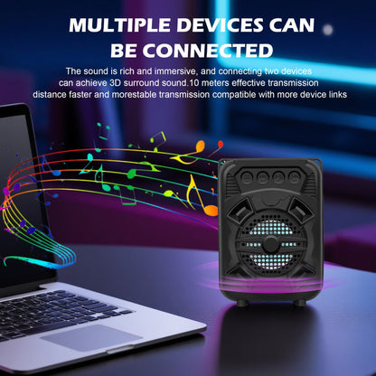 Portable Bluetooth Speaker with LED Light, Stereo Bass and Up to 10 Hours Playtime in Black