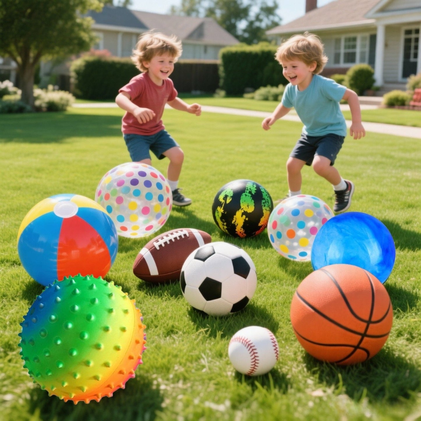 Kids Playground Balls Set 9 Pack with Air Pump – Inflatable Assorted Sports Balls for Outdoor & Indoor Play | Soccer, Basketball, Football