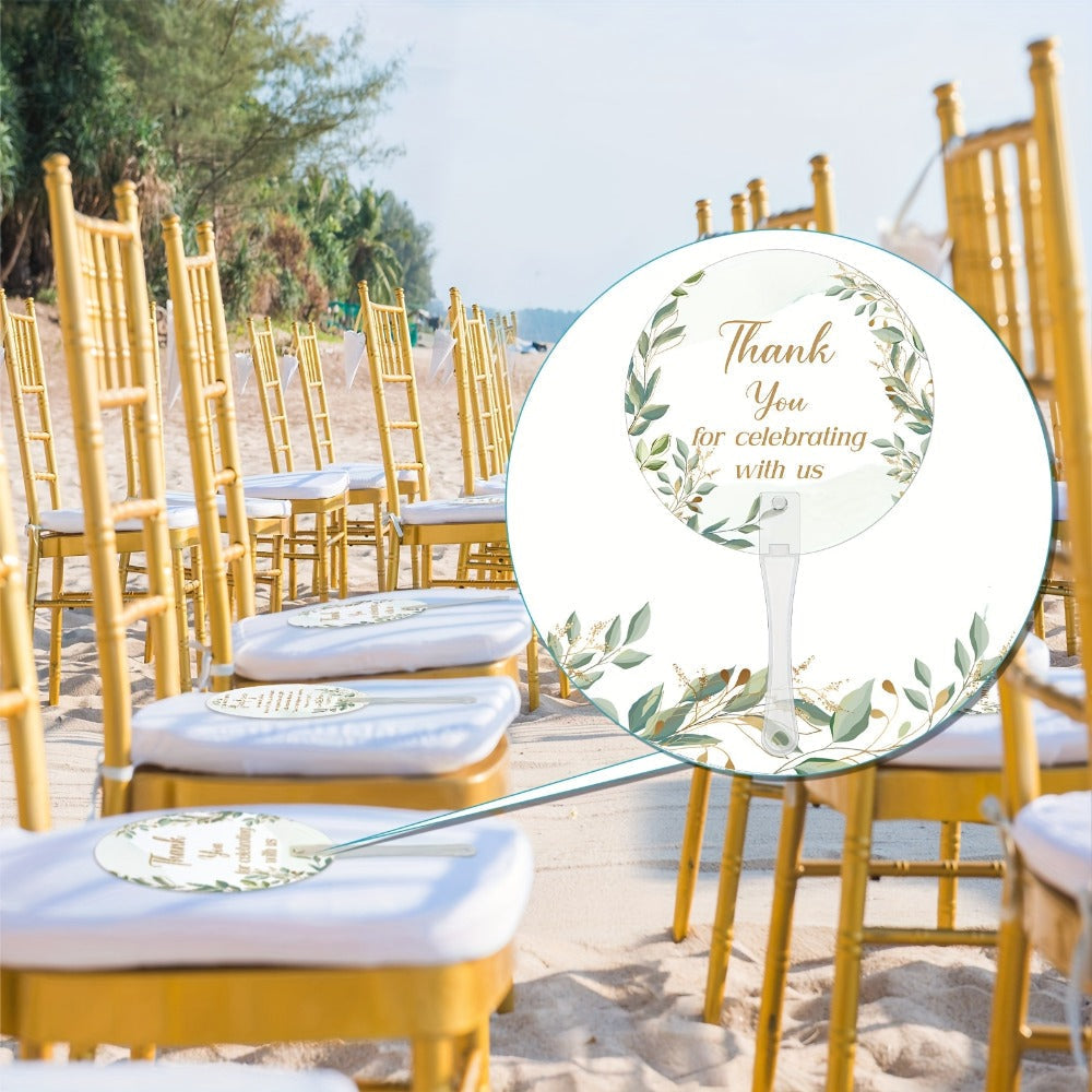 Wedding Hand Fans 100pcs Bulk Plastic Handheld Fans with Handle Greenery Leaf Design Cooling Fans for Ceremony Bridal Shower Party Guests