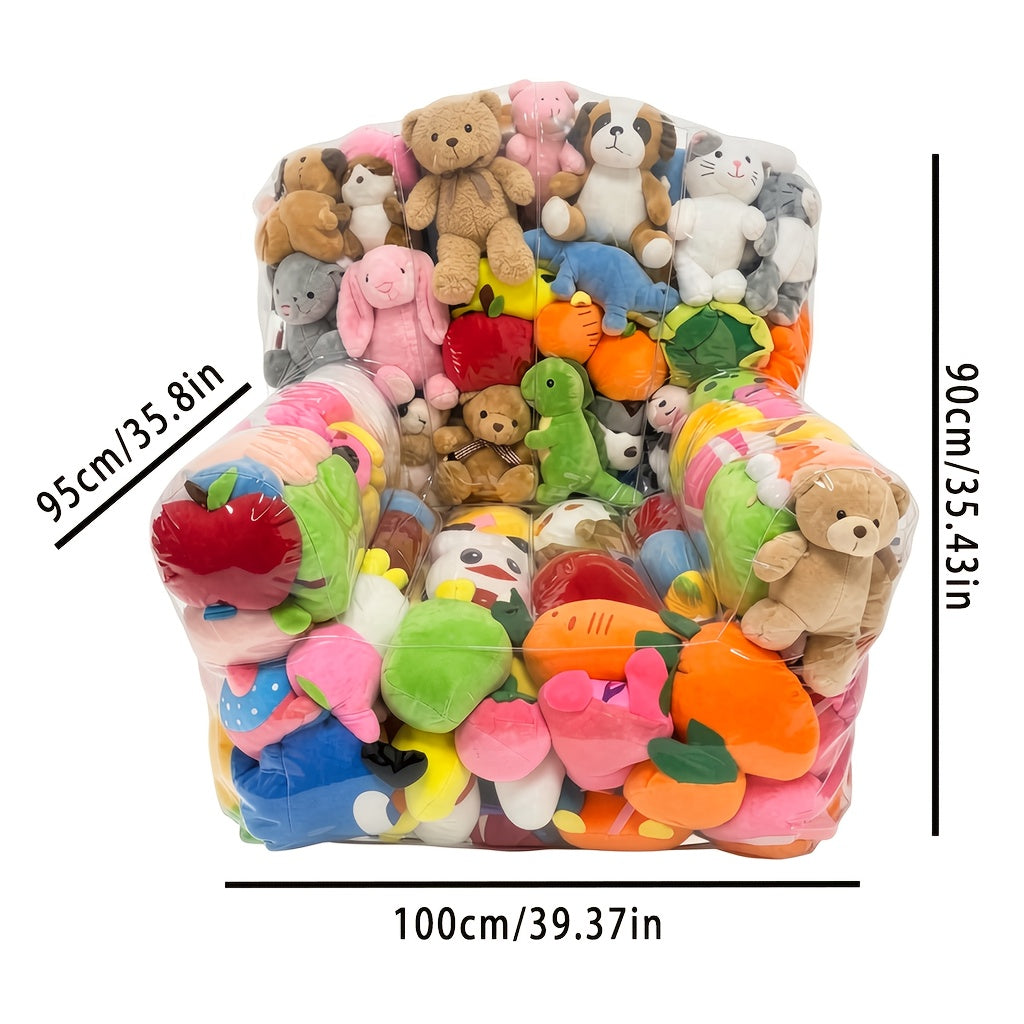 Large Transparent Plush Toy Storage Bag with Zipper Closure Stuffed Animal Organizer Bean Bag Chair Cover Openable Filling 100x90cm Clear