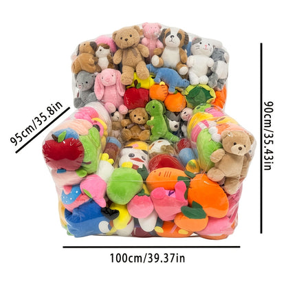Large Transparent Plush Toy Storage Bag with Zipper Closure Stuffed Animal Organizer Bean Bag Chair Cover Openable Filling 100x90cm Clear