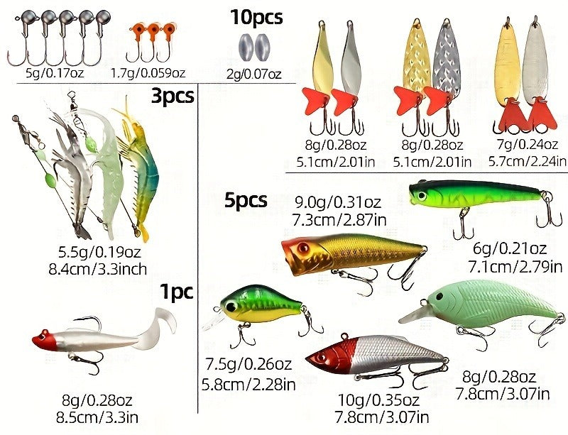 Fishing Lure Set with 110, 252 or 361-Piece Mixed Tackle Options, Hard Baits, Soft Baits, Hooks, Rigs and Storage Box