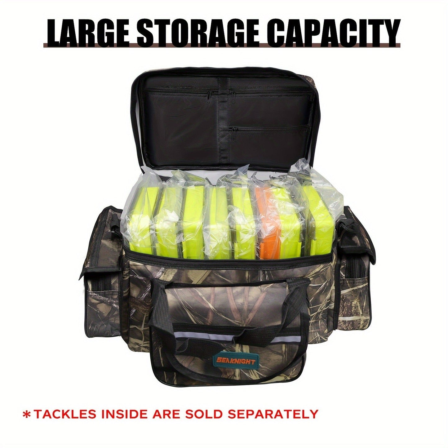 Fishing Tackle Bag Camo Durable Nylon Shoulder Carry Zipper Fishing Gear Storage Bag for Hiking Travel Outdoor Fishing Camouflage