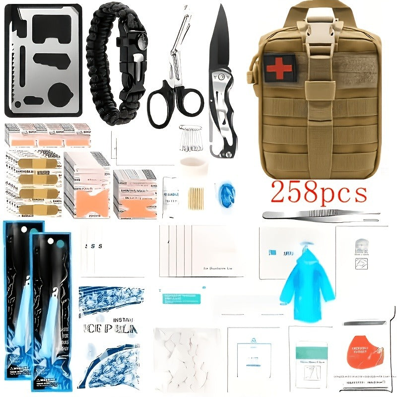 Outdoor Survival Gear Set 11/13/258-Piece – Professional Emergency Kit with Fire Starter & Compass | Multi-Tool Outdoor Equipment