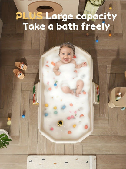 Foldable Baby Bathtub Portable Newborn Infant Tub with Drain Hole, Anti-Slip Base & Durable Multi-Functional Design for Home Travel Use