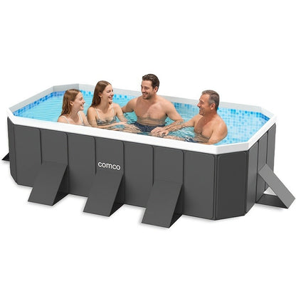 Large Rectangular Frame Pool, Non-Inflatable Backyard Swimming Pool with Drain for Garden, Patio and Yard Use