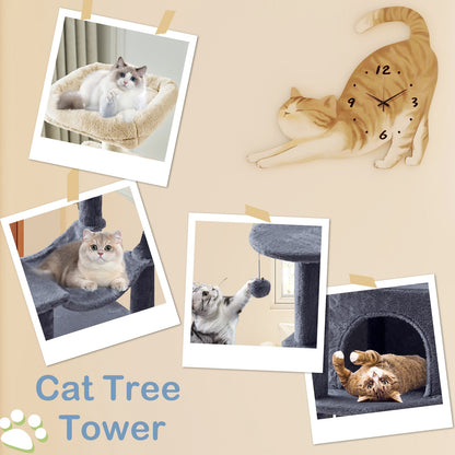 44-Inch Cat Tree Tower with Condo & Hammock – Multi-Level Indoor Cat Tree with Natural Sisal Scratching Posts