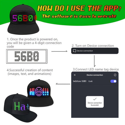 Programmable LED Hat with APP Control – Custom Text, Animation & Graffiti Display, USB Rechargeable, Adjustable Fit for Men & Women