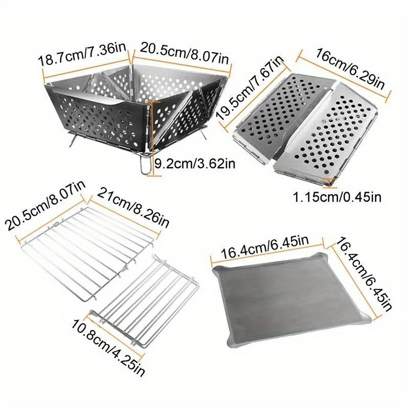 Wood Burning Camp Stove Portable Stainless Steel, Mini Folding Charcoal BBQ Grill, Camping Wood Stove Burner