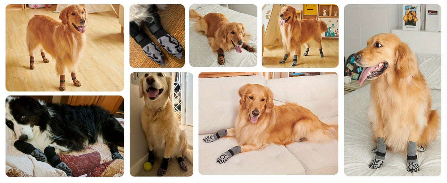 Non-Slip Dog Socks Double-Sided Grip Paw Protector with Adjustable Straps – Anti-Lick Dog Booties for Hardwood Floors