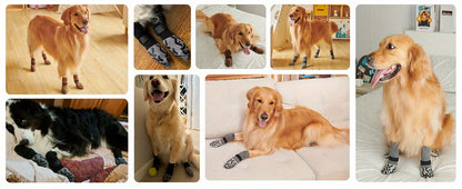 Non-Slip Dog Socks Double-Sided Grip Paw Protector with Adjustable Straps – Anti-Lick Dog Booties for Hardwood Floors