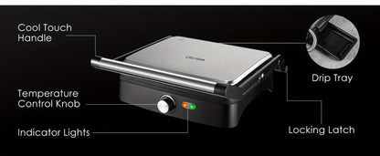 Panini Press Grill Indoor Sandwich Maker 4 Slice, Non-Stick 1200W Electric Grill with Temperature Control