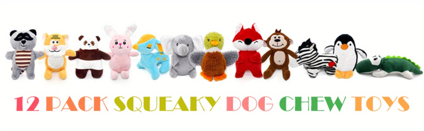 Dog Squeaky Toys 12 Pack Stuffed Animal Plush Puppy Toys with Gift Box – Soft Chew Toys for Small to Medium Dogs