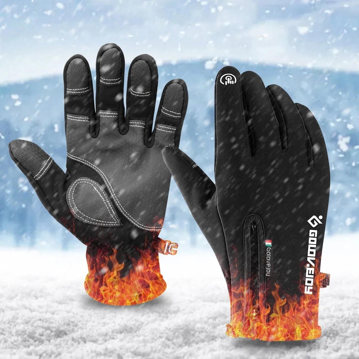 Two-Pair Full-Finger Winter Gloves in Black or Gray with Complete S, M, L, XL and XXL Size Grid