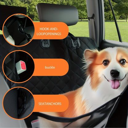 Quilted Dog Car Back Seat Cover with Side Flaps, Mesh Window and Six Color or Pink Mat Bundle Options