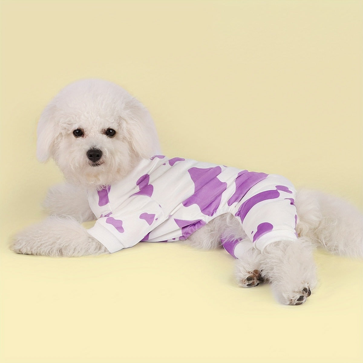 Dog Pajamas Cow Print Soft Knit Pullover Sleepwear for Small Medium Dogs, 100% Polyester Milk Swirl Texture Pet Onesie Loungewear