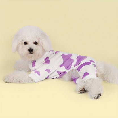 Dog Pajamas Cow Print Soft Knit Pullover Sleepwear for Small Medium Dogs, 100% Polyester Milk Swirl Texture Pet Onesie Loungewear