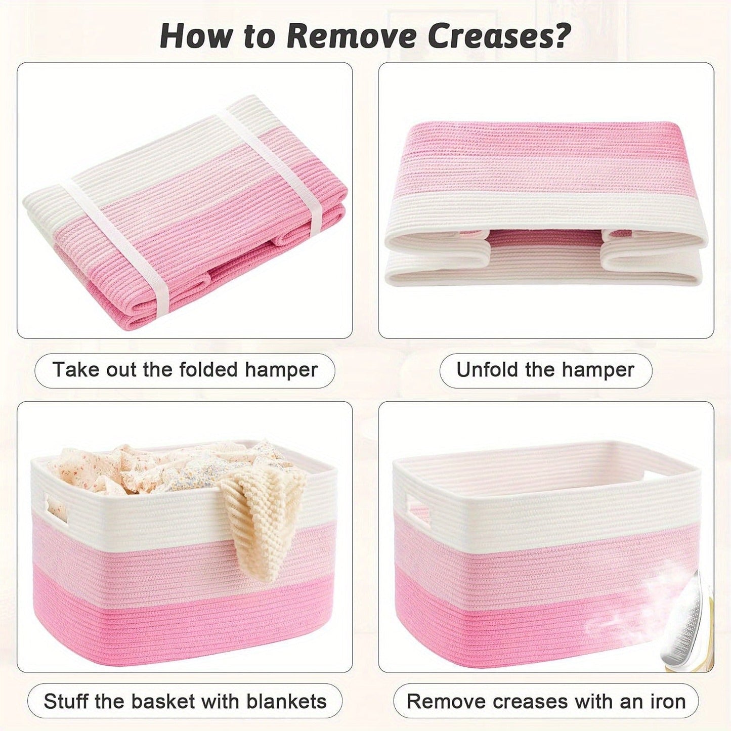 Storage Bag, Open-Top Woven Organizer in 30L, 65L or 100L with Handles and Black, Pink, Gray or Blue Options