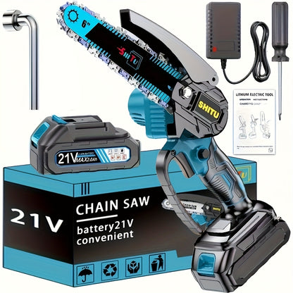 Handheld Electric Chainsaw, Mini Cordless Portable Tree Cutter with Splash Guard, Security Lock, Rechargeable Battery Options