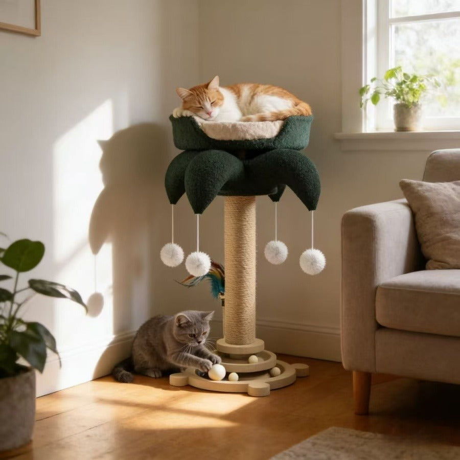Cat Scratching Post Sisal Vertical Clown Hat Design, Wear-Resistant Cat Scratch Board with Cat Climbing Frame & Teaser Toy